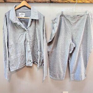 Flax By Jeanne Engelhart Gray Jacket & Pants‎ Set Womens Large